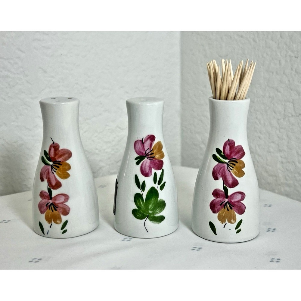 Ceramica‎ Franco Pozzi Italy Vintage Salt Pepper Shakers Toothpick Holder Set